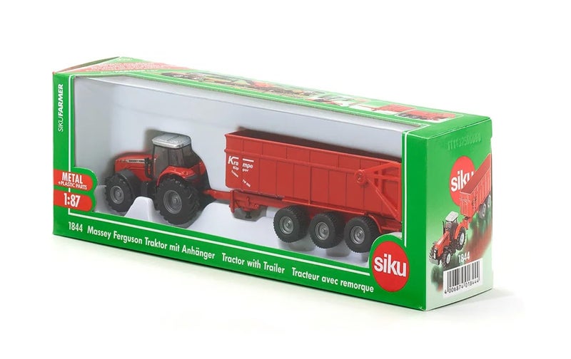 Siku 1844, Massey Ferguson Tractor with Trailer, 1:87, Metal/Plastic, Red, Tiltable Trailer - Image 2