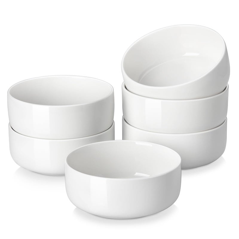MALACASA 24 OZ Cereal Bowls, Porcelain Soup Oatmeal Bowls Set of 6, Kitchen Ceramic Serving Bowl, Dishwasher Microwave Oven Safe, White, Series LUNA - Image 1