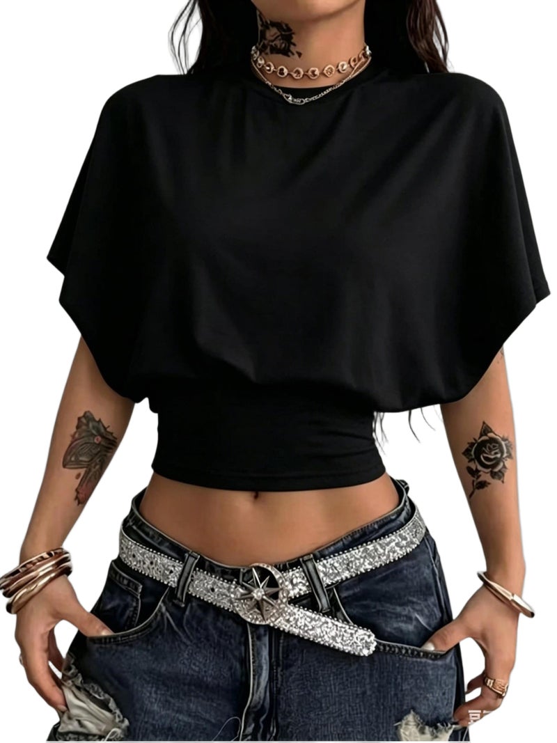 BK260403040 Women's Fashion Spring\u002FSummer , Stylish and Elegant, Solid Color No Print, Casual Versatile Waist - Cinching T - Shirt, Essential Basic Style—Suitable for Daily... - Image 1