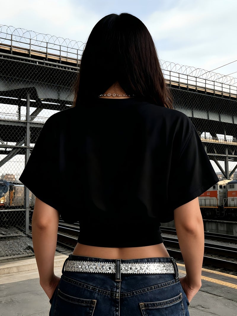 BK260403040 Women's Fashion Spring\u002FSummer , Stylish and Elegant, Solid Color No Print, Casual Versatile Waist - Cinching T - Shirt, Essential Basic Style—Suitable for Daily... - Image 3