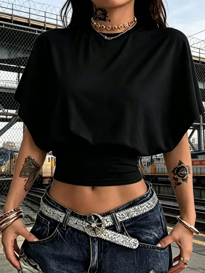 BK260403040 Women's Fashion Spring\u002FSummer , Stylish and Elegant, Solid Color No Print, Casual Versatile Waist - Cinching T - Shirt, Essential Basic Style—Suitable for Daily... - Image 4
