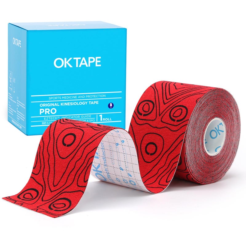 OK TAPE PRO Kinesiology Tape 2inch x Long Roll 16ft Free Cut Tape Elastic Athletic Tape Therapeutic Latex Free RedBlack