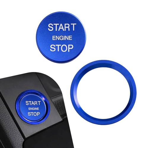 Hugwits 2 PCS Car Engine Start Button Covers Push Start Button Cover Stickers Aluminum Car Ignition Cap Surrounding Trim Ring Universal for Most Cars Blue - Image 1