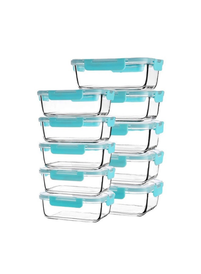 Snap Glass Lunch Box Microwave Heatable Lunch Box Special Bowl For Office Workers 12 Pieces Suit Lunch Box-Specifications:15-piece Set-Color:Lake Blue  - Image 4