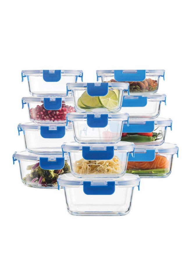 Snap Glass Lunch Box Microwave Heatable Lunch Box Special Bowl For Office Workers 12 Pieces Suit Lunch Box-Specifications:15-piece Set-Color:Lake Blue  - Image 1