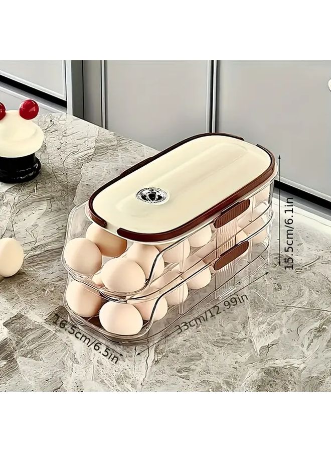 Double Row Two Layers Portable Refrigerator Egg Dispenser Adjustable Rolling Storage Box - Image 1