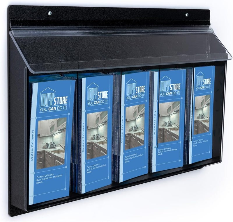 Displays2go Outdoor Literature Holders 24w x 16h x 2d Clear Acrylic Front with Black ABS Backboard Brochure Displays  Leaflet Dispensers Have Five Pockets for Advertising - Image 1