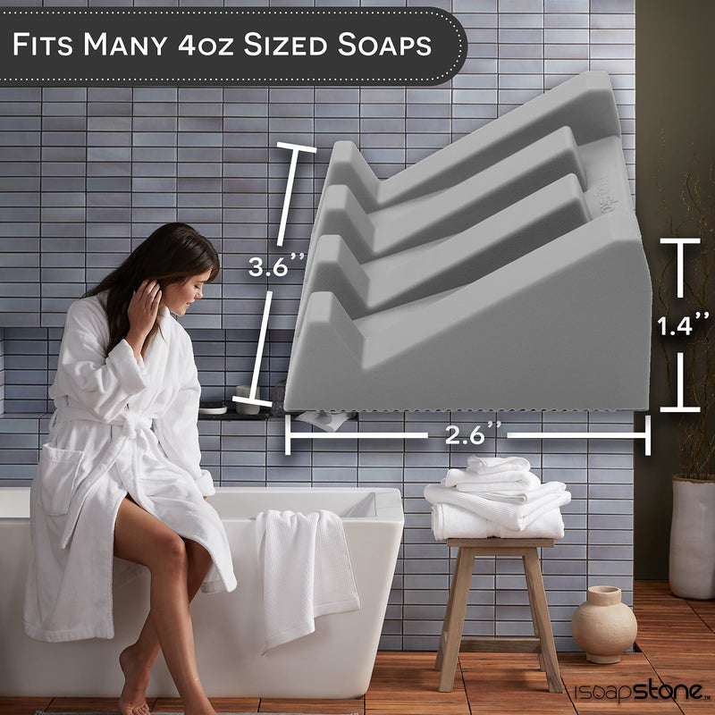 iSoapStone Silicone Soap Dish (USA Patented) Self Draining Bar Soap Holder for Shower Bathroom Sink, Drying Soap Dish Tray Kitchen Sponge Holder Easy Cleaning Soap Saver Mat (Light Grey, 1) - Image 4