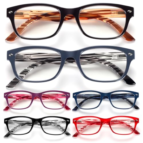 BLOEXCLU 6 Pack Reading Glasses for Women Men Blue Light Blocking Spring Hinge Computer Readers, Anti Eyestrain/Glare (6 Mixed C1, 1, Diopters) - Image 1