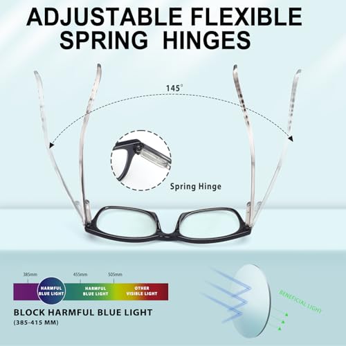 BLOEXCLU 6 Pack Reading Glasses for Women Men Blue Light Blocking Spring Hinge Computer Readers, Anti Eyestrain/Glare (6 Mixed C1, 1, Diopters) - Image 4