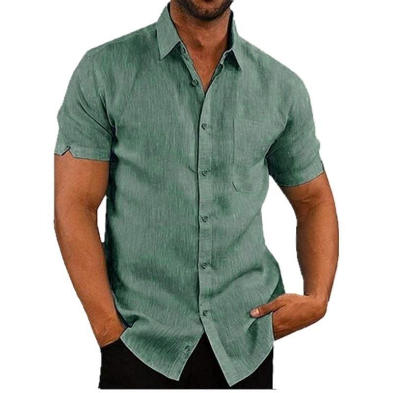 Men's Linen Button Down Short Sleeve Shirt Summer Casual Top - Image 3