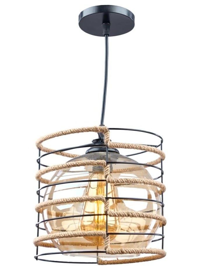 Rb1001 High Quality, Modern Ball Circle Rope Pendant For Living Room, Bedroom, Or Hall - Black 