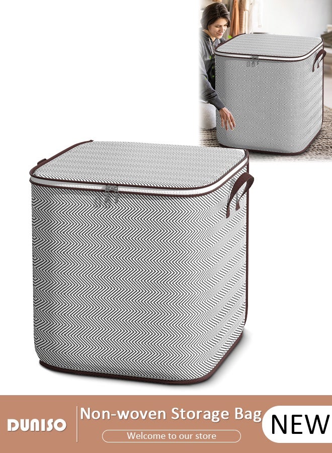 DUNISO Foldable Rigid Zip Lidded Closet Storage Box Washable Closet Storage Organizer Wardrobe Clothes Organizer Storage Bin Closet Organizer Storage Basket with Handle for Clothing Jeans Blankets Toys - Image 1