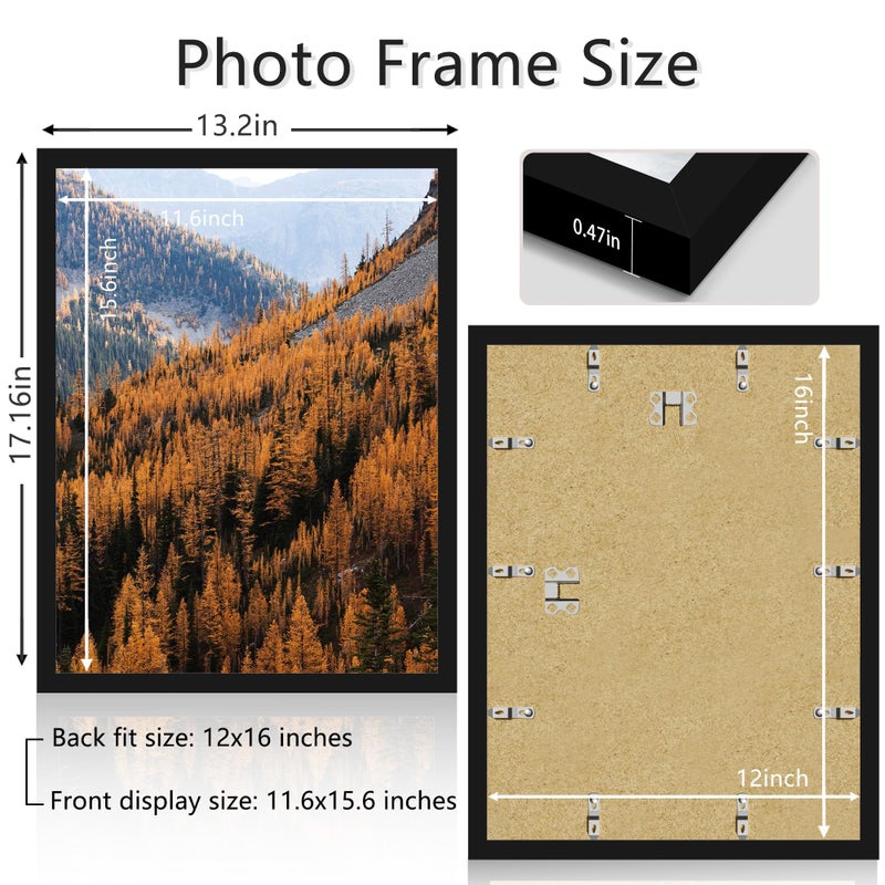Picrit 12x16 Picture Frame, Photo Frame for Wall Mounting Display, Black - Image 2
