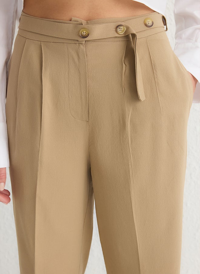 trendyol Beige Straight/Straight Cut Belt Detail Woven Trousers - Image 4