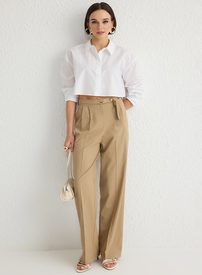 trendyol Beige Straight/Straight Cut Belt Detail Woven Trousers - Image 1