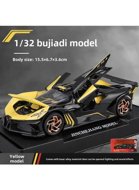 Boxed 1:32 Apollo Rambo Bugatti Bentley Alloy Sports Car Model Multi-door Sound And Light Collection Ornaments-Color:1:32 Yellow Bugatti Flying Fire Meteor
