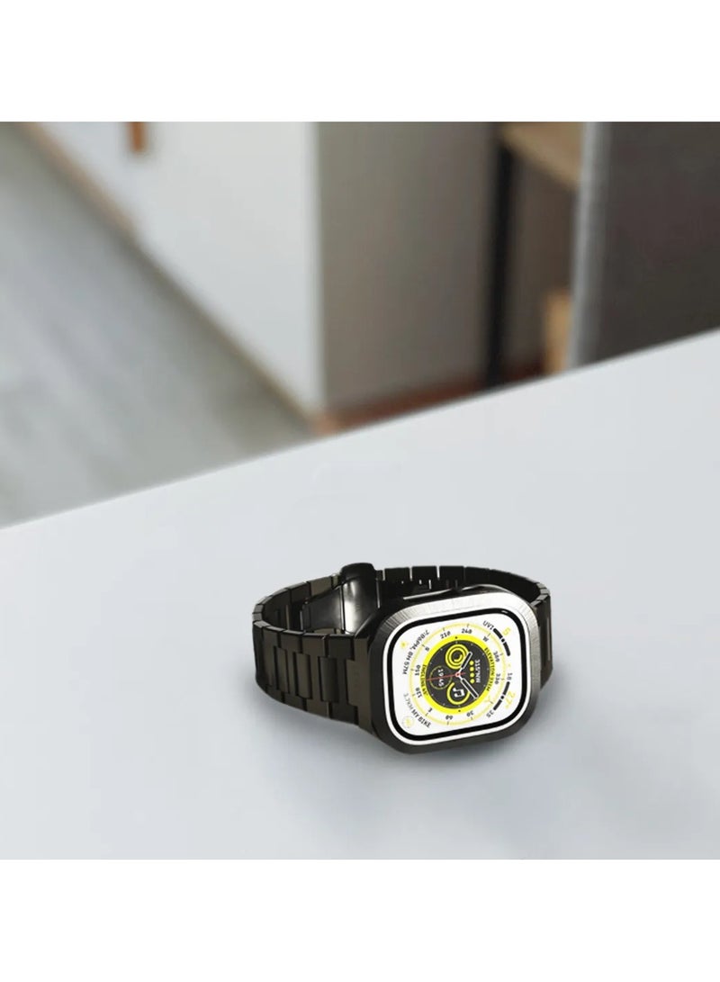 LEVELO Royal Stainless-Steel Strap and Case for Apple Watch Strap 49MM / Premium Material / Bumper Protection Around the Screen / Anti-Corrosion / Adjustable Link - Black  - Image 4