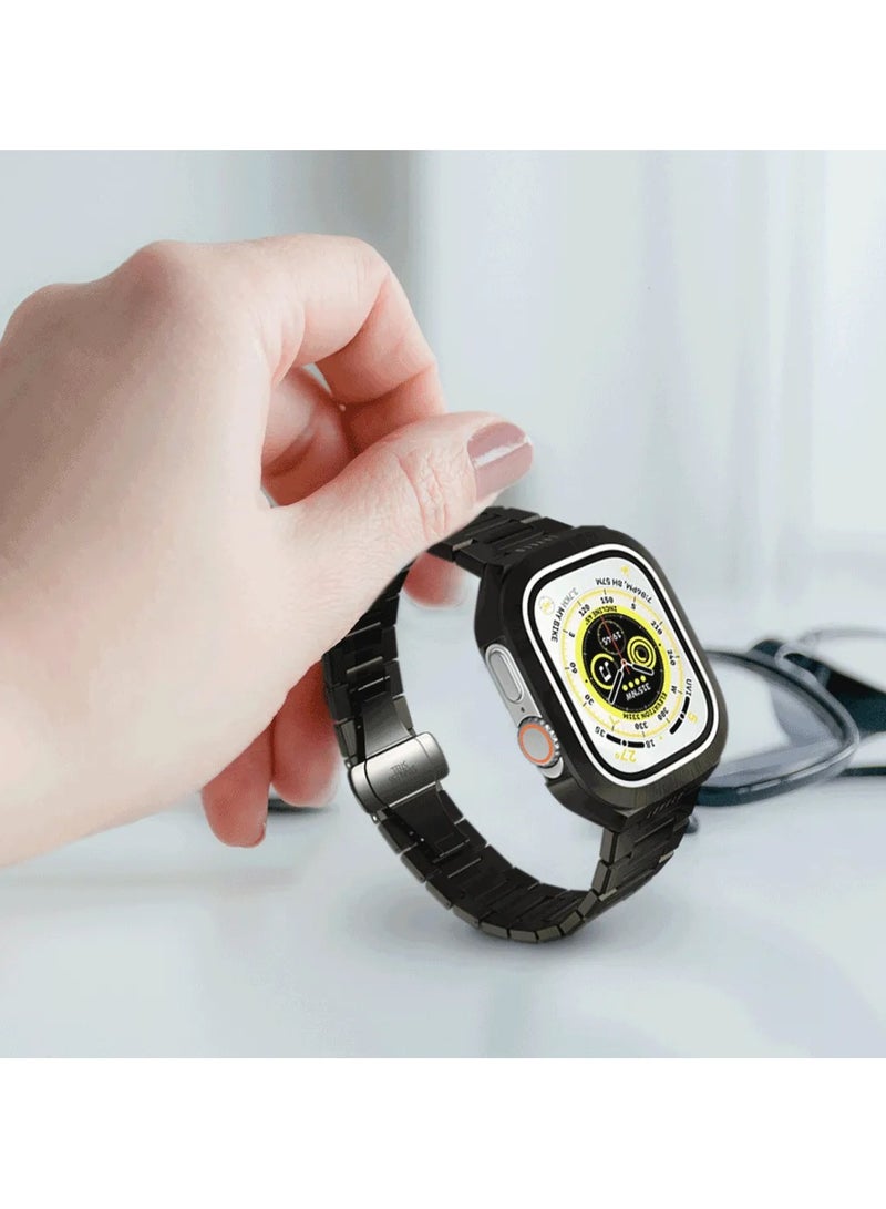 LEVELO Royal Stainless-Steel Strap and Case for Apple Watch Strap 49MM / Premium Material / Bumper Protection Around the Screen / Anti-Corrosion / Adjustable Link - Black  - Image 3
