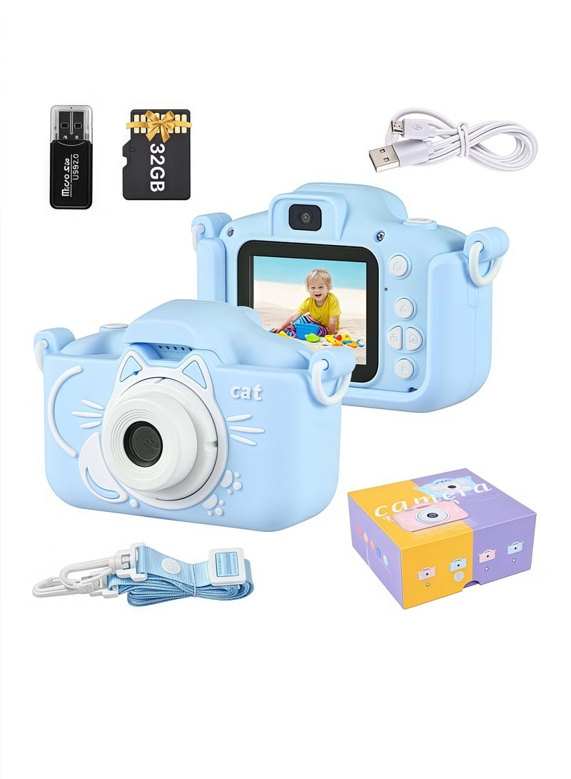 LAYRA Kids Camera Gifts for 3-12 Year Old Boys Girls,Mini Rechargeable Child Digital Camera Shockproof Video Camcorder Gifts for,8MP HD Video 2 Inch Screenfor Outdoor Play(32GB TF card and Card Readers),Blue  - Image 3
