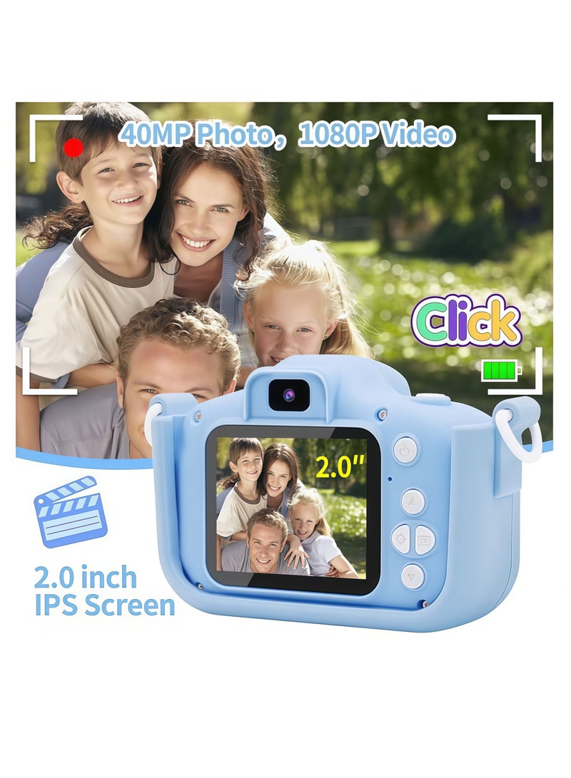 LAYRA Kids Camera Gifts for 3-12 Year Old Boys Girls,Mini Rechargeable Child Digital Camera Shockproof Video Camcorder Gifts for,8MP HD Video 2 Inch Screenfor Outdoor Play(32GB TF card and Card Readers),Blue  - Image 2