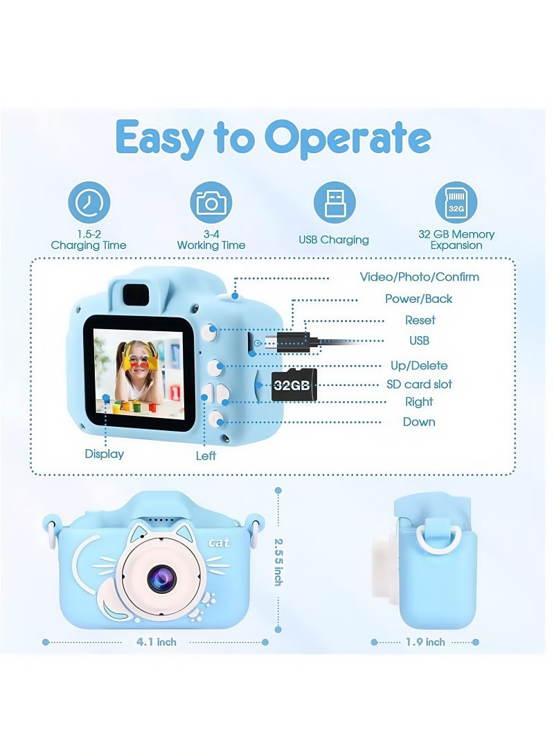 LAYRA Kids Camera Gifts for 3-12 Year Old Boys Girls,Mini Rechargeable Child Digital Camera Shockproof Video Camcorder Gifts for,8MP HD Video 2 Inch Screenfor Outdoor Play(32GB TF card and Card Readers),Blue  - Image 5