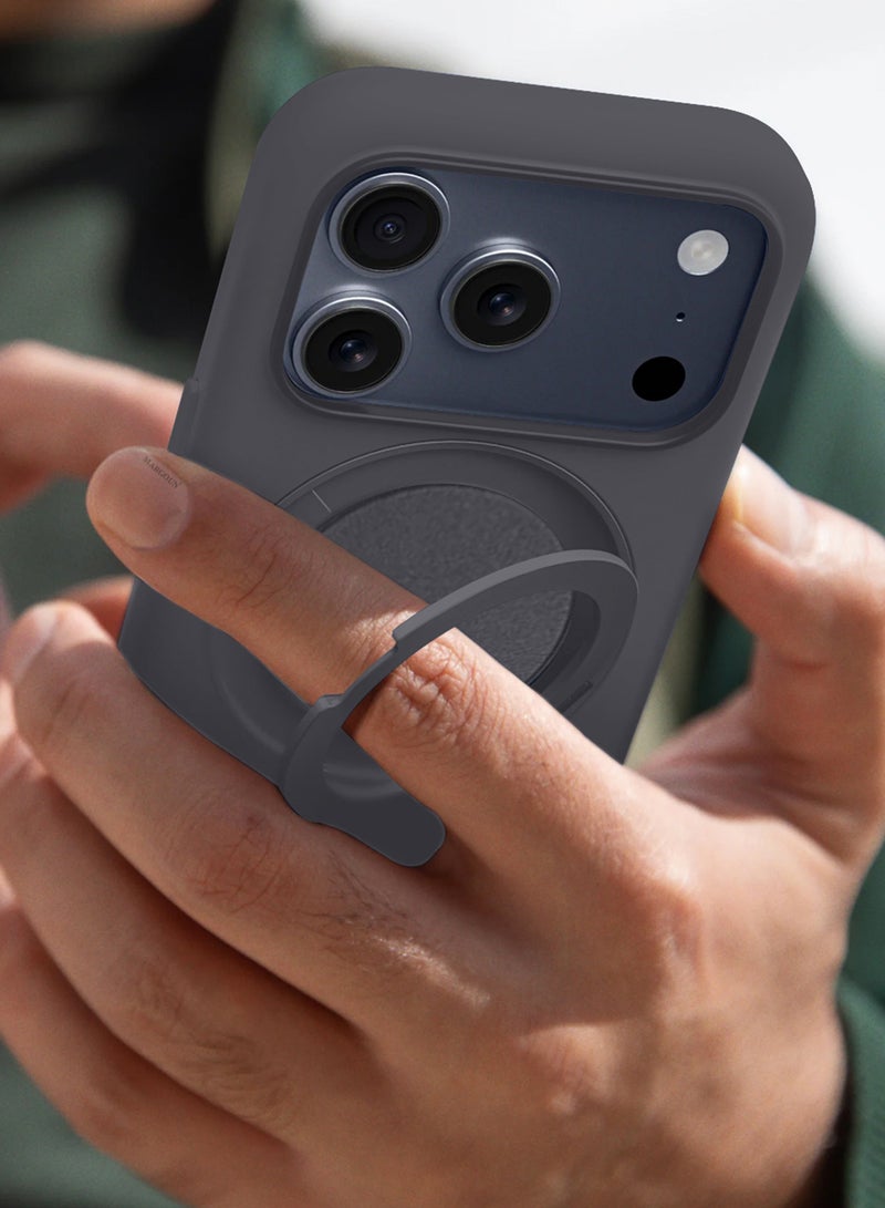 CATANES غطاء سيليكون مغناطيسي MagSafe لجهاز آبل آيفون 17 برو ماكس - حامل مغناطيسي دوار 360°، قبضة سيليكون سائلة ناعمة - حماية كاملة للكاميرا - غطاء هاتف غير قابل للانزلاق - رمادي داكن - Image 2