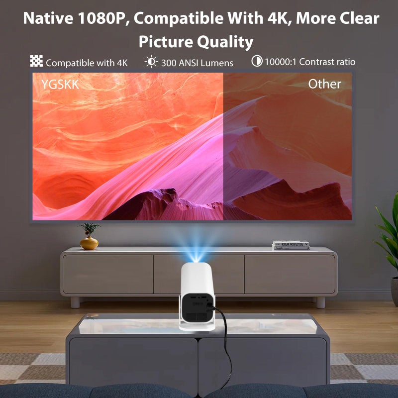 YGSKK Mini Projector for iPhone, 1080P Projector for Bedroom (Built-in Bluetooth 5.3 And Speaker), Supports 4K, 210Â° Rotatable, Small Portable Projector, Compatible Smartphone/TV Stick/PS5/Computer/HDMI/USB - Image 3