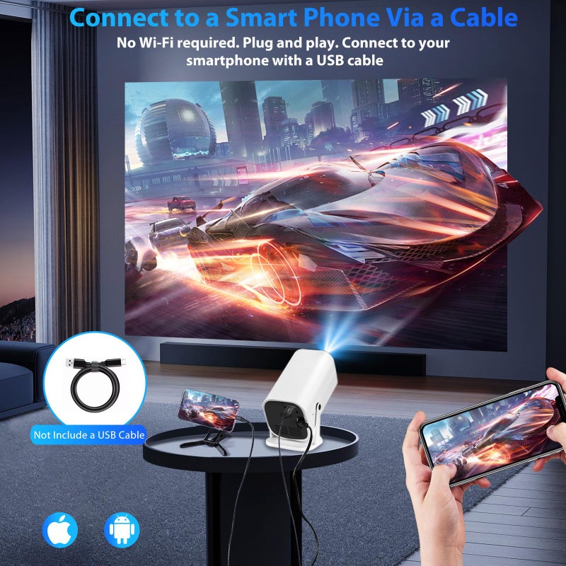 YGSKK Mini Projector for iPhone, 1080P Projector for Bedroom (Built-in Bluetooth 5.3 And Speaker), Supports 4K, 210Â° Rotatable, Small Portable Projector, Compatible Smartphone/TV Stick/PS5/Computer/HDMI/USB - Image 2