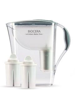 Biocera Alkaline Antioxidant Jug Filter For Premium Water Up To 9.5 Ph For Balanced Drinking, Tritan Bpa-Free Plastic Water Jug With Aha Filter Cartridge That Lasts 4 Months - 3 Cartridges, 1.5L