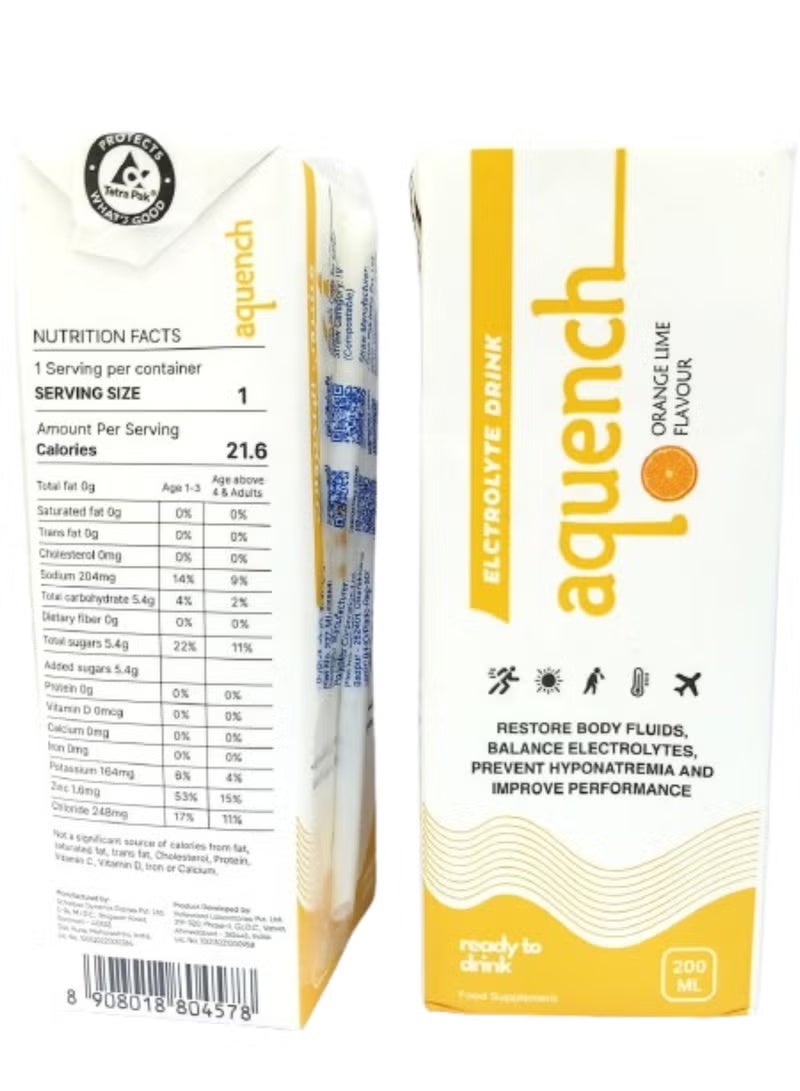 Aquench Electrolyte Drink Orange Lime Flavour 200ml