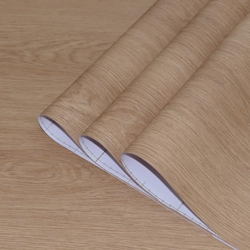 TOTIO Light Brown Wood Grain Contact Paper Tan Walnut Textured Peel and Stick Wallpaper 16x354in Air Guide Slot Design Matte Thicken Self-Adhesive Waterproof Furniture Stickers Vinyl Decorative Film - Image 1