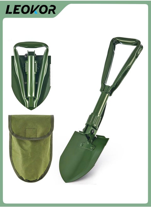 Outdoor Survival Shovel,Folding All-in-One Camping Shovel,Tactical Multi-tool,Compact Lightweight Aluminum Handle,W/Carrying Pouch Multi-Use Portable Camping Tool
