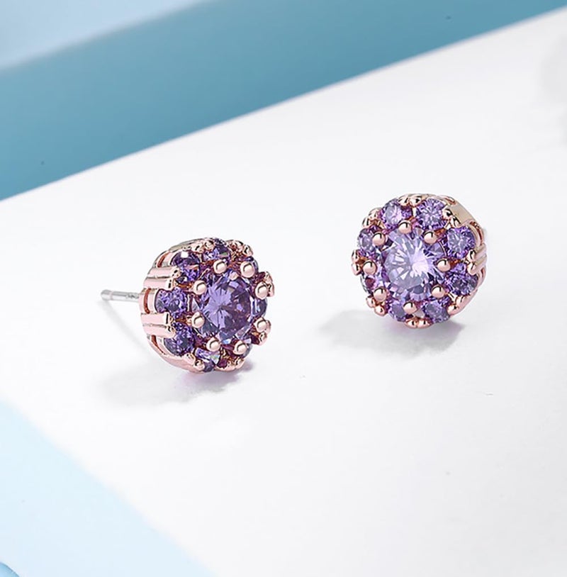Wovanoo Jewelry Set for Women Cubic Zirconia Open Ring Necklace Earrings Set Crystal Rhinestone Bridal Wedding Jewelry Sets Purple - Image 5