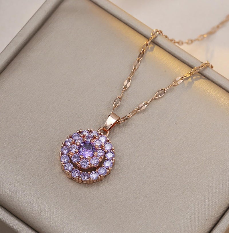 Wovanoo Jewelry Set for Women Cubic Zirconia Open Ring Necklace Earrings Set Crystal Rhinestone Bridal Wedding Jewelry Sets Purple - Image 4
