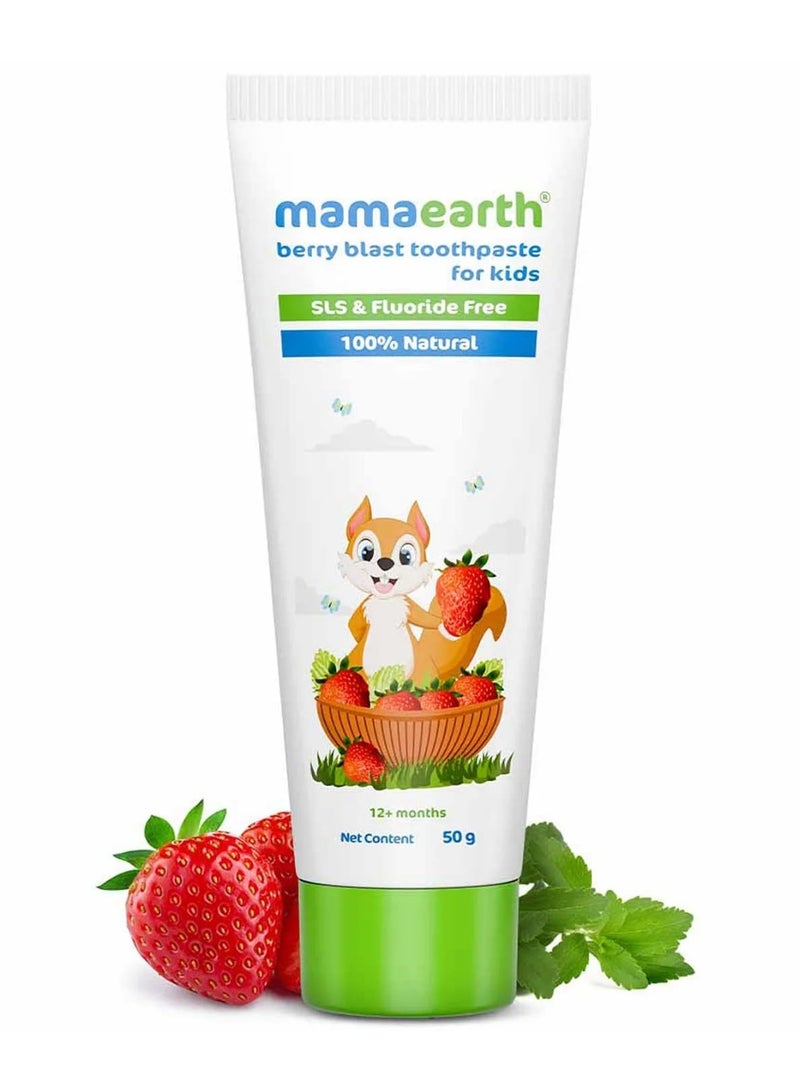 Mamaearth 100% Natural Berry Blast Kids Plaque Removal Toothpaste 50 Gm, Fluoride Free, SLS Free, No Artificial Flavours, Best for baby - Image 1