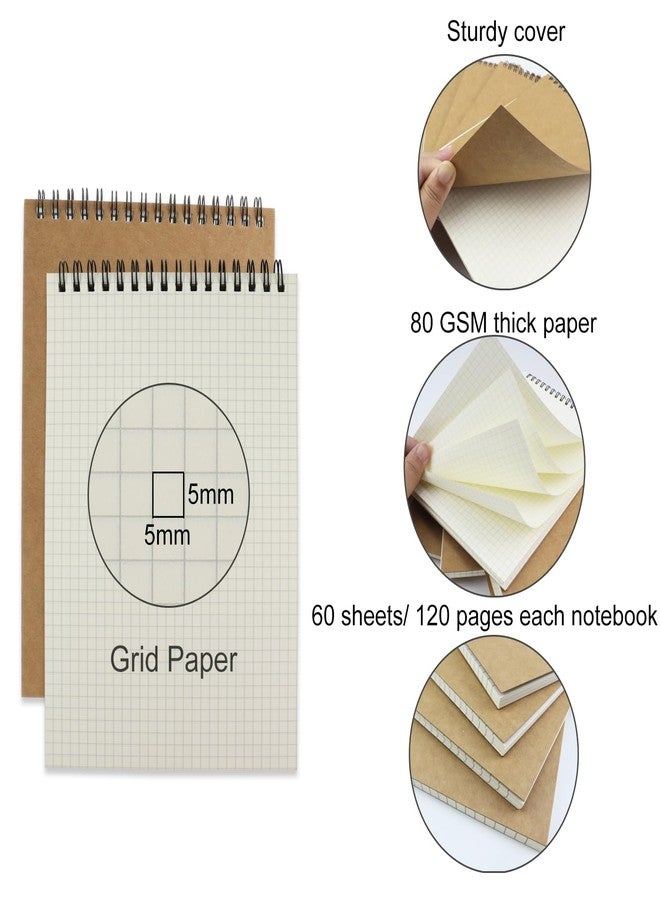 Aacehlh 4 Pack Graph Paper Notebook, A5 Top Wirebound Grid Spiral Notebook,5.8" x 8.3",160 Pages Grid Paper,Grid Notepad for Students, Math, Engineering (Kraft) - Image 3
