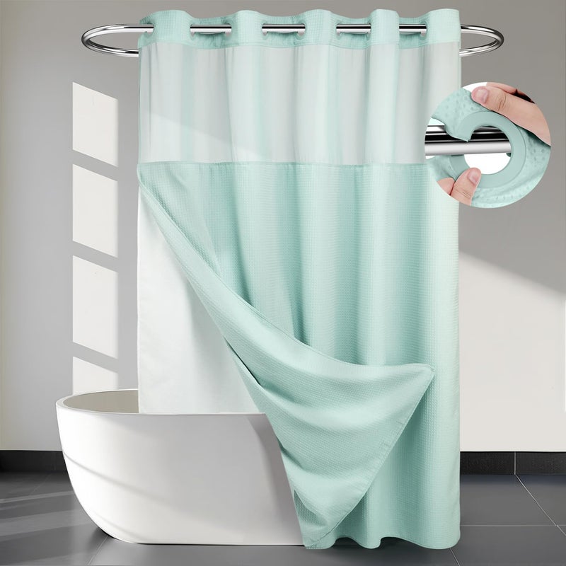 River Dream Heavyweight No Hooks Required Dotted Waffle Weave Shower Curtain with Snap in Liner  71W x 74HHotel GradeSpa Like Bath CurtainMisty Blue