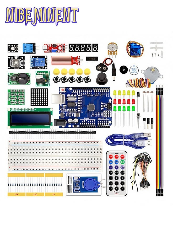 NIBEMINENT UNO R3 Getting Started Kit - Stepper Motor, LCD1602, Servo Motor, Relay, Prototype Shield, etc. for beginners of Arduino projects - Image 1