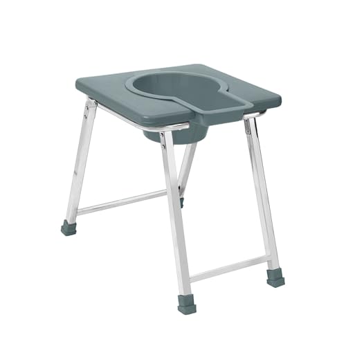 NEOSAFE Stainless Steel Premium Folding Shower Bathing Room Mobile Commode Stool Indian Toilet Seat for Elderly Disabled Man and Pregant Women Support Safe Chair Anti-Slip (Grey, LR-Stool) - Image 1