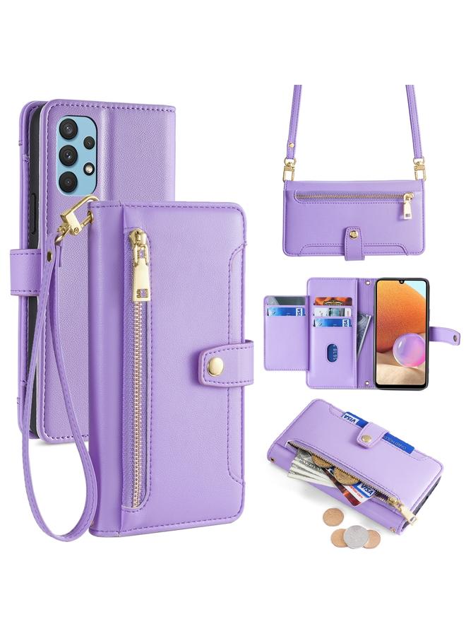 S-TOP Case For Samsung Galaxy A32 4G Sheep Texture Cross-body Zipper Wallet Leather Phone Case - Image 1