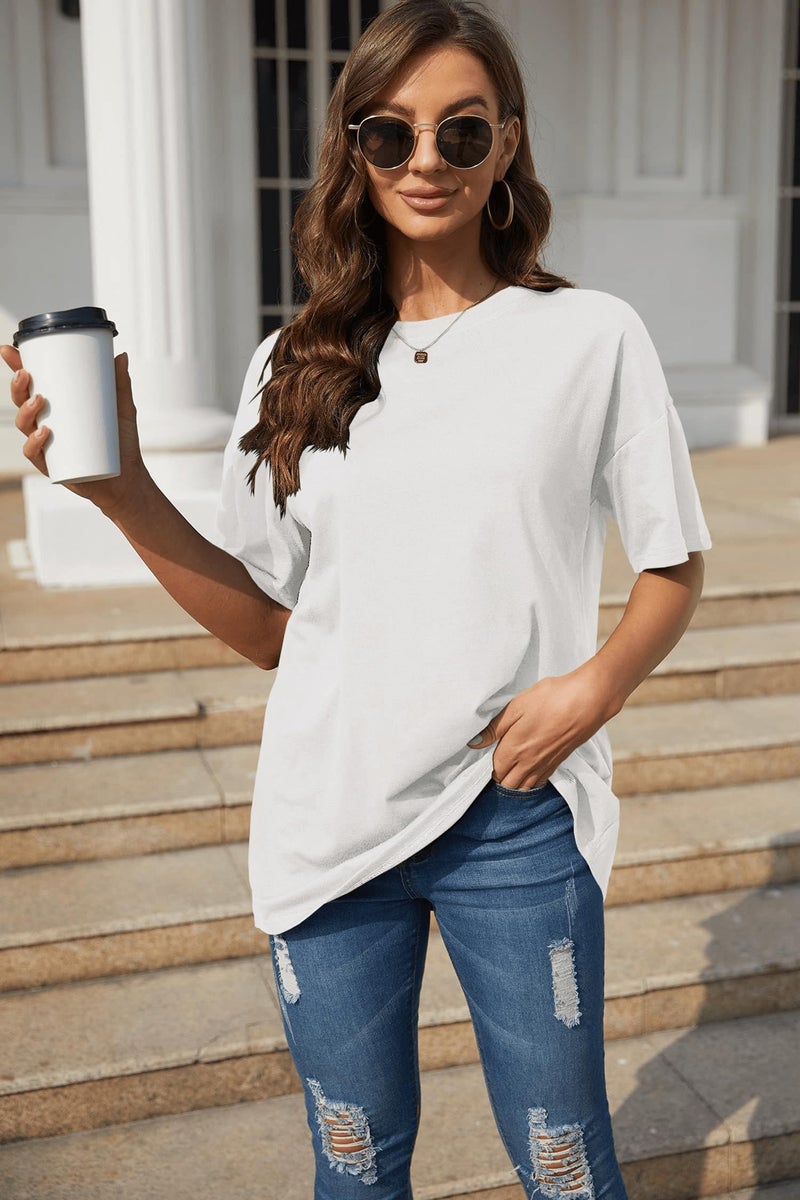 Fisoew Womens Oversized T Shirts Tees Half Sleeve Crew Neck Cotton Tunic Tops - Image 4