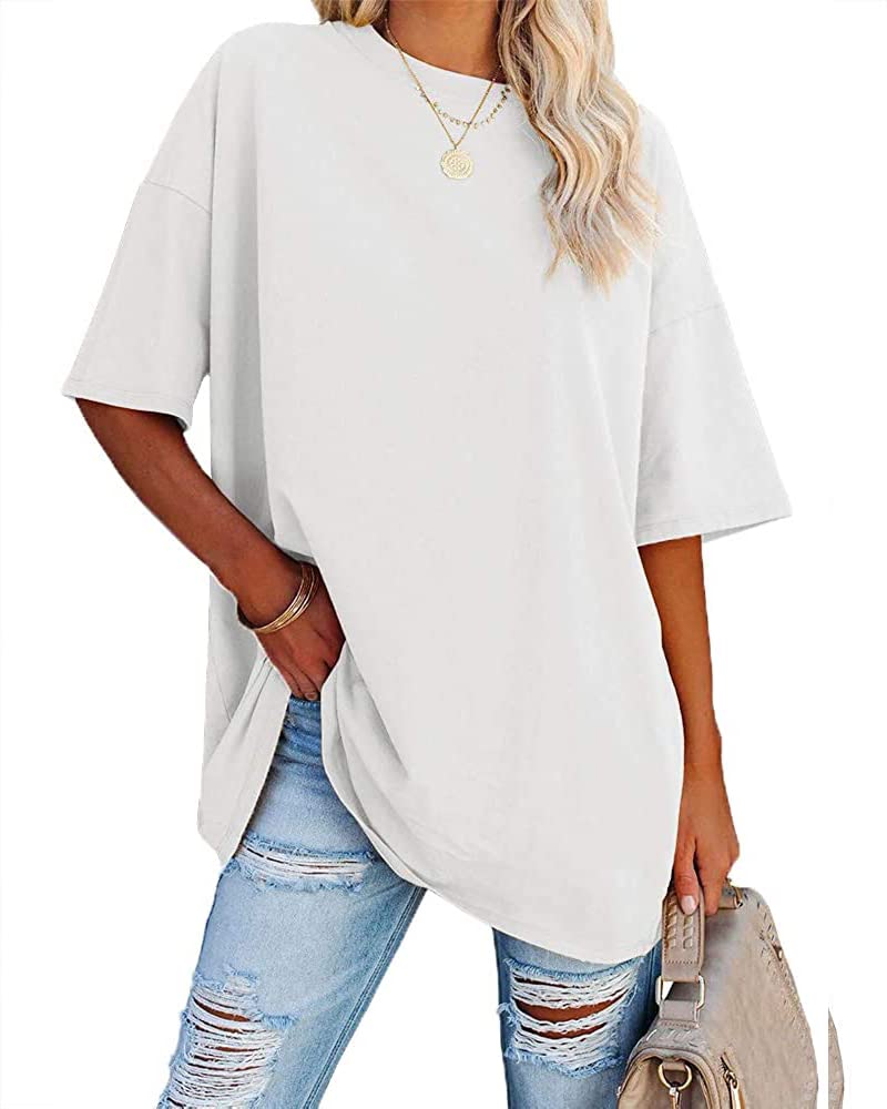 Fisoew Womens Oversized T Shirts Tees Half Sleeve Crew Neck Cotton Tunic Tops - Image 1