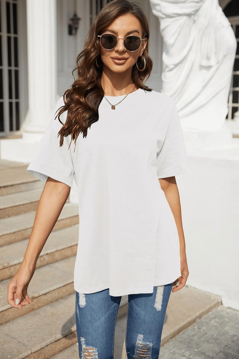 Fisoew Womens Oversized T Shirts Tees Half Sleeve Crew Neck Cotton Tunic Tops - Image 3