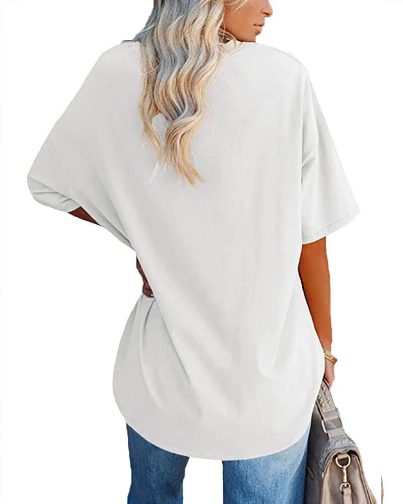 Fisoew Womens Oversized T Shirts Tees Half Sleeve Crew Neck Cotton Tunic Tops - Image 2