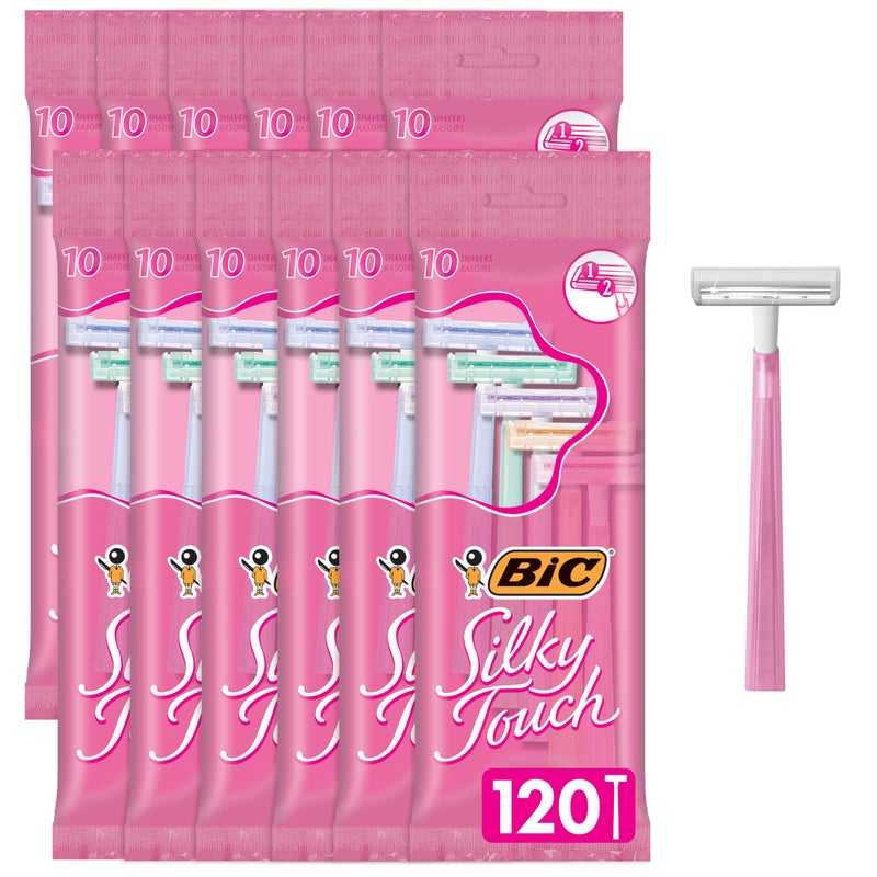 BIC Silky Touch Women's Disposable Razors; With 2 Blades; Pretty Pastel Razor Handles; 10 Count Value Pack of Shaving Razors - Image 1