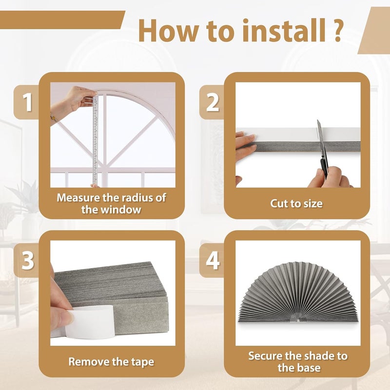 Zipcase 2 Pack Arch Window Shade, Arch Light Filtering Fabric Shade fit for Perfect Half-Round Arch Windows No Tools Installation, Grey, 72” x 36” - Image 4