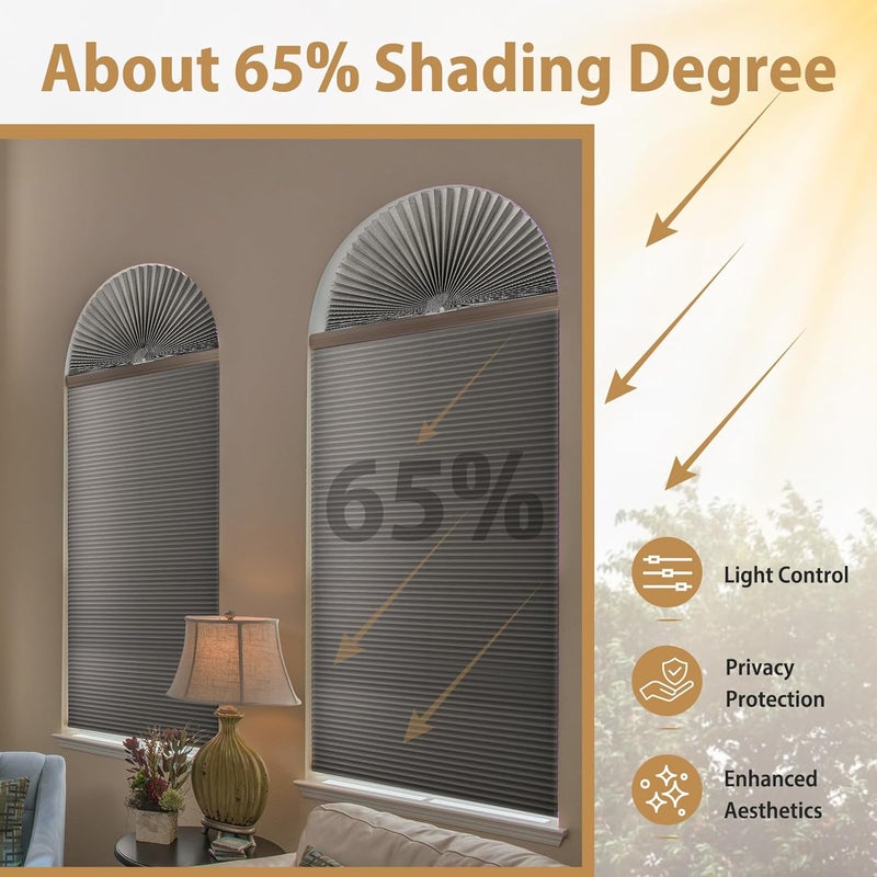 Zipcase 2 Pack Arch Window Shade, Arch Light Filtering Fabric Shade fit for Perfect Half-Round Arch Windows No Tools Installation, Grey, 72” x 36” - Image 3