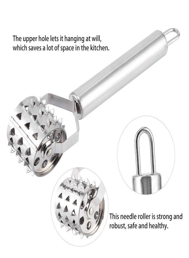 Fdit Stainless Steel Meat Tenderizer Strong Roller Beef Steak Chicken Mallet Hammer with Ergonomic Handle for Any Meat Kitchen Tool Silver - Image 3