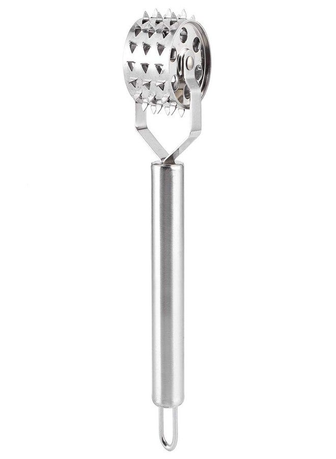 Fdit Stainless Steel Meat Tenderizer Strong Roller Beef Steak Chicken Mallet Hammer with Ergonomic Handle for Any Meat Kitchen Tool Silver - Image 1
